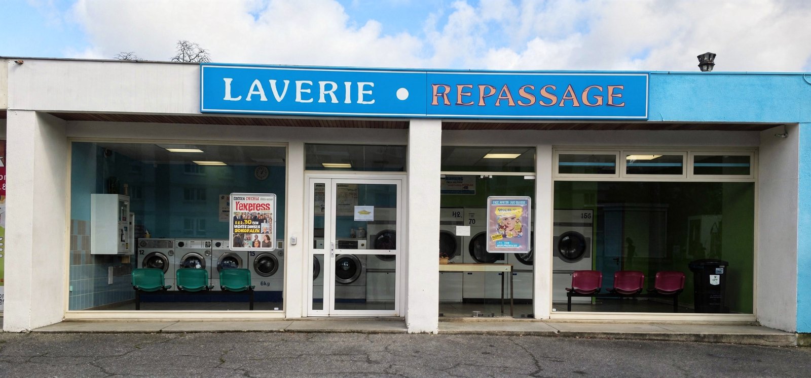 Devanture de la Laverie du Burck — avenue du Maréchal Juin, Mérignac / Pessac Devanture de la Laverie du Burck, avenue du Maréchal Juin à Mérignac, avec son parking gratuit juste devant
